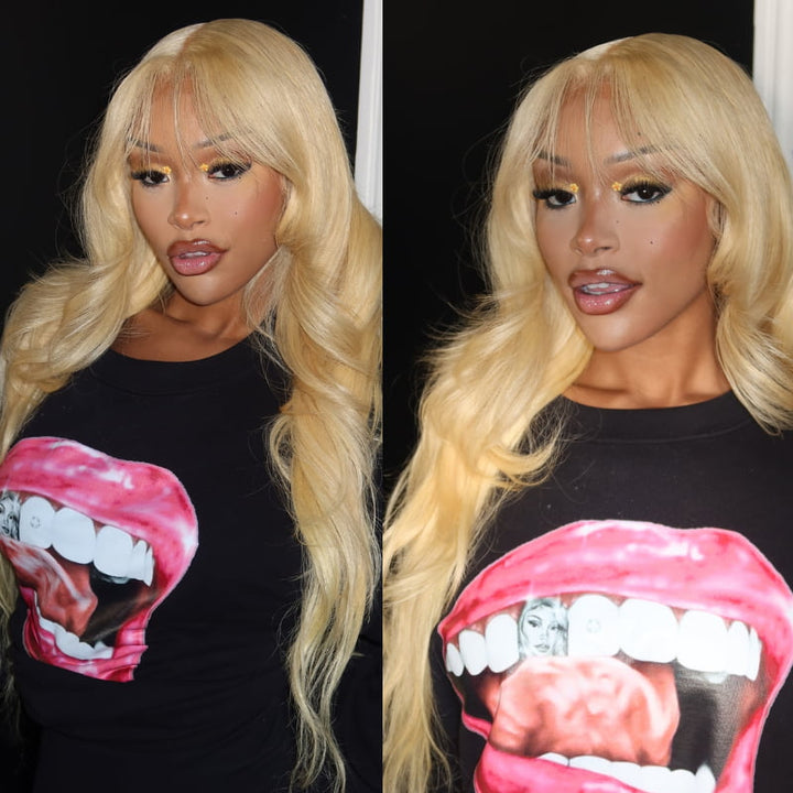 SZC Blonde 613 Body Wave 13x4 Lace Front Human Hair Wigs With Bangs