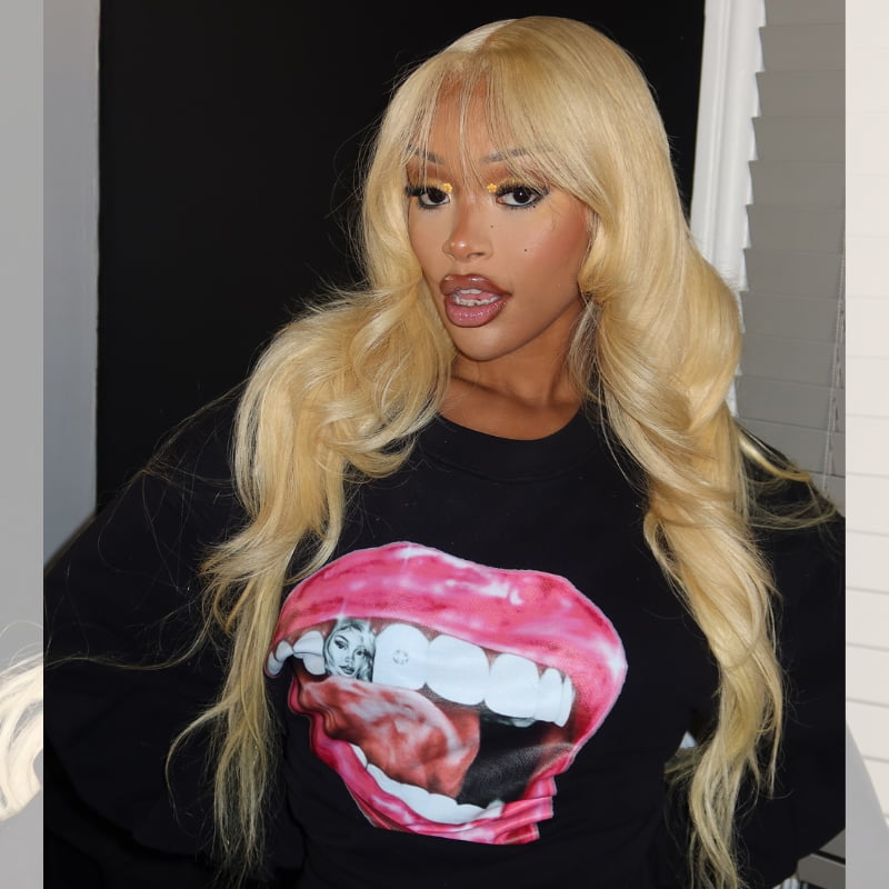 SZC Blonde 613 Body Wave 13x4 Lace Front Human Hair Wigs With Bangs