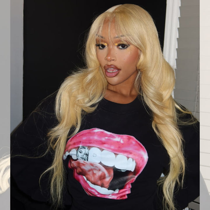 SZC Blonde 613 Body Wave 13x4 Lace Front Human Hair Wigs With Bangs