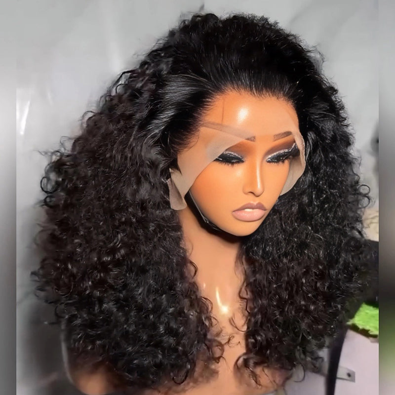 SZC Bouncy Crimped Loose Curls 250 300 Density 13x4 Lace Front Human Hair Wigs