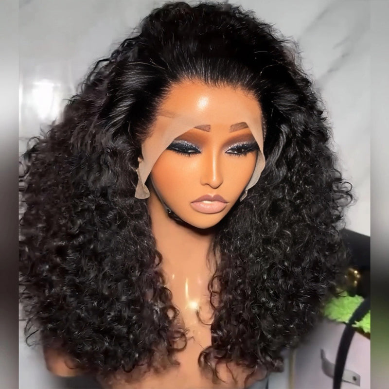 SZC Bouncy Crimped Loose Curls 250 300 Density 13x4 Lace Front Human Hair Wigs