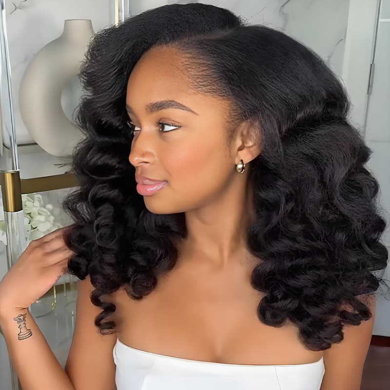 SZC Bouncy Yaki Kinky Straight Loose Wave 13x4 Lace Front Human Hair Wigs