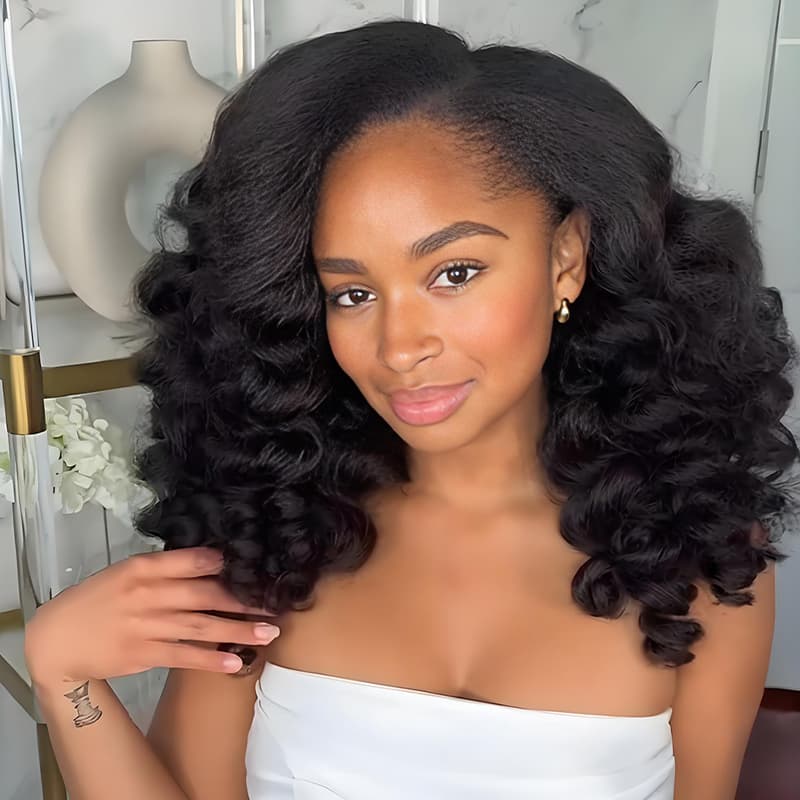 SZC Bouncy Yaki Kinky Straight Loose Wave 13x4 Lace Front Human Hair Wigs