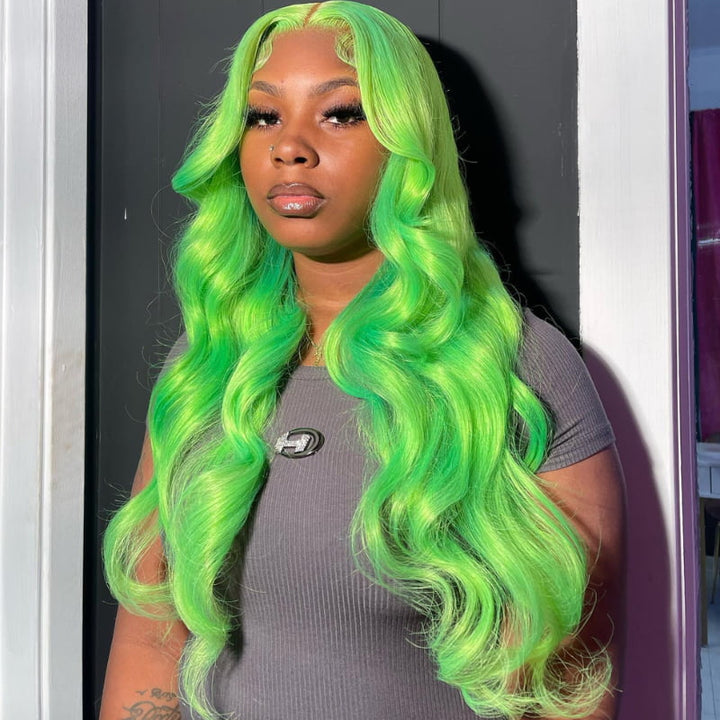 SZC Bright Green Body Wave 13x4 HD Lace Front Virgin Human Hair Wig