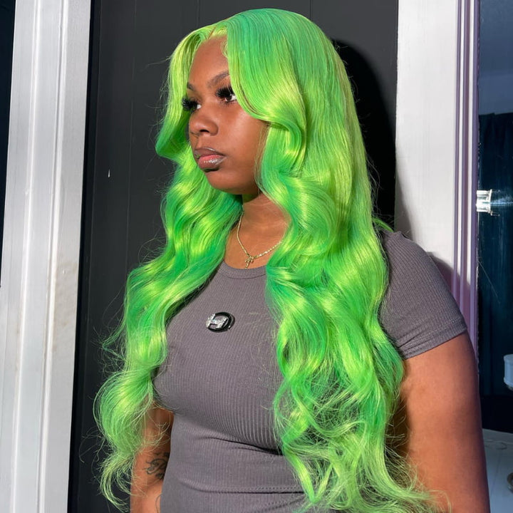 SZC Bright Green Body Wave 13x4 HD Lace Front Virgin Human Hair Wig