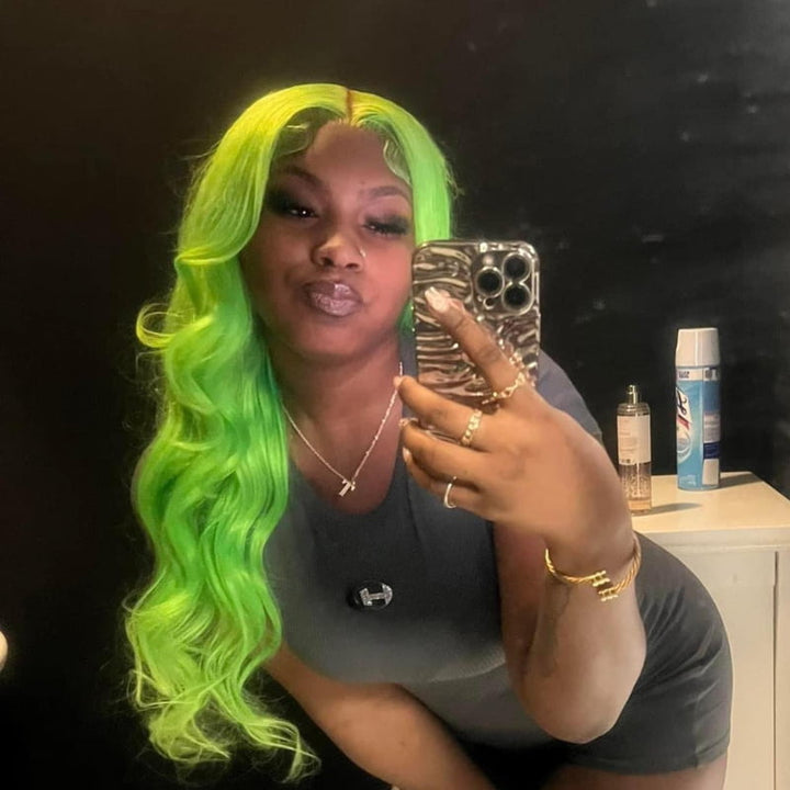 SZC Bright Green Body Wave 13x4 HD Lace Front Virgin Human Hair Wig