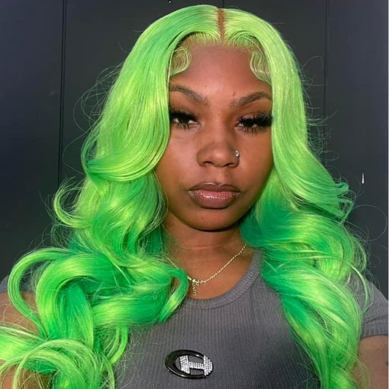 SZC Bright Green Body Wave 13x4 HD Lace Front Virgin Human Hair Wig