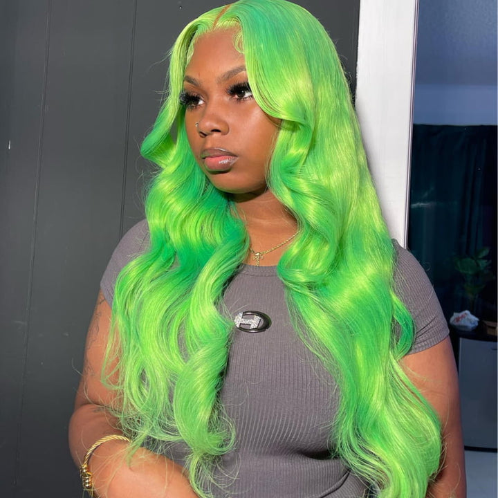 SZC Bright Green Body Wave 13x4 HD Lace Front Virgin Human Hair Wig