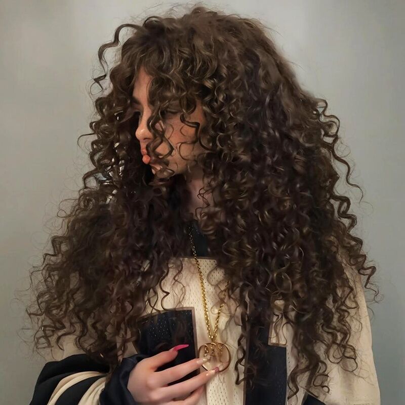 SZC Brown Bouncy Spiral Loose Curls 13x4 Lace Front Human Hair Wigs 250 300 Density