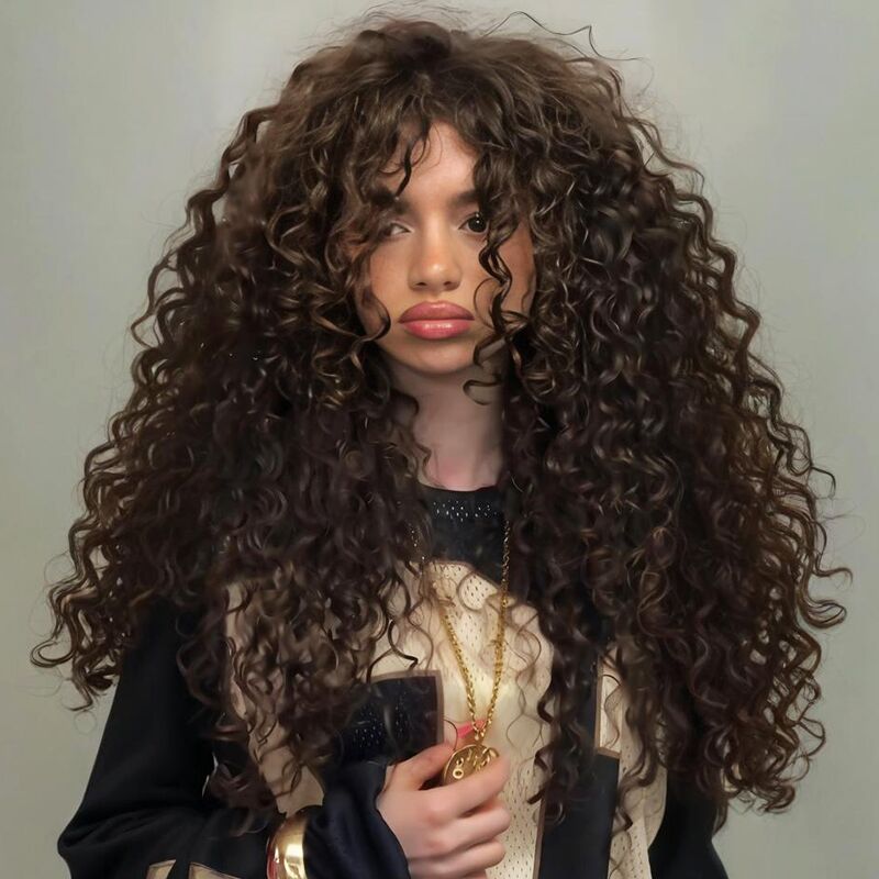 SZC Brown Bouncy Spiral Loose Curls 13x4 Lace Front Human Hair Wigs 250 300 Density