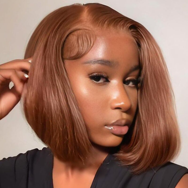 SZC Brown Short Bob Wig Wear Go Glueless Virgin Human Hair Wigs