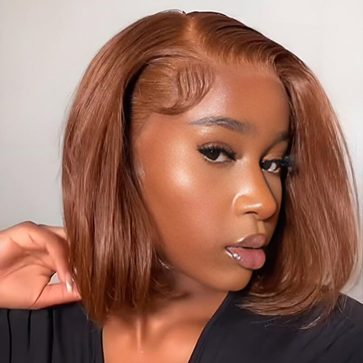 SZC Brown Short Bob Wig Wear Go Glueless Virgin Human Hair Wigs