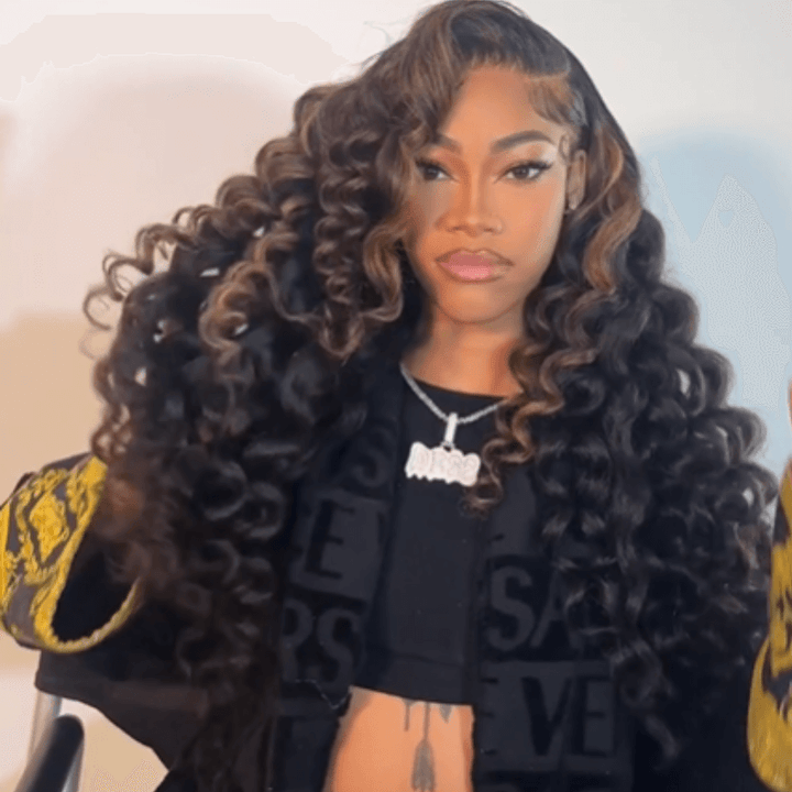 SZC Chocolate Brown Highlight Loose Deep Wave Virgin Human Hair Wigs