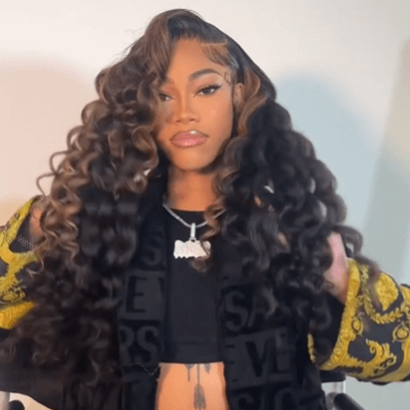SZC Chocolate Brown Highlight Loose Deep Wave Virgin Human Hair Wigs