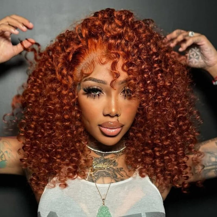 SZC Copper Red Short Bob Bouncy Curly 13x4 Lace Front Human Hair Wigs