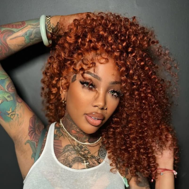 SZC Copper Red Short Bob Bouncy Curly 13x4 Lace Front Human Hair Wigs