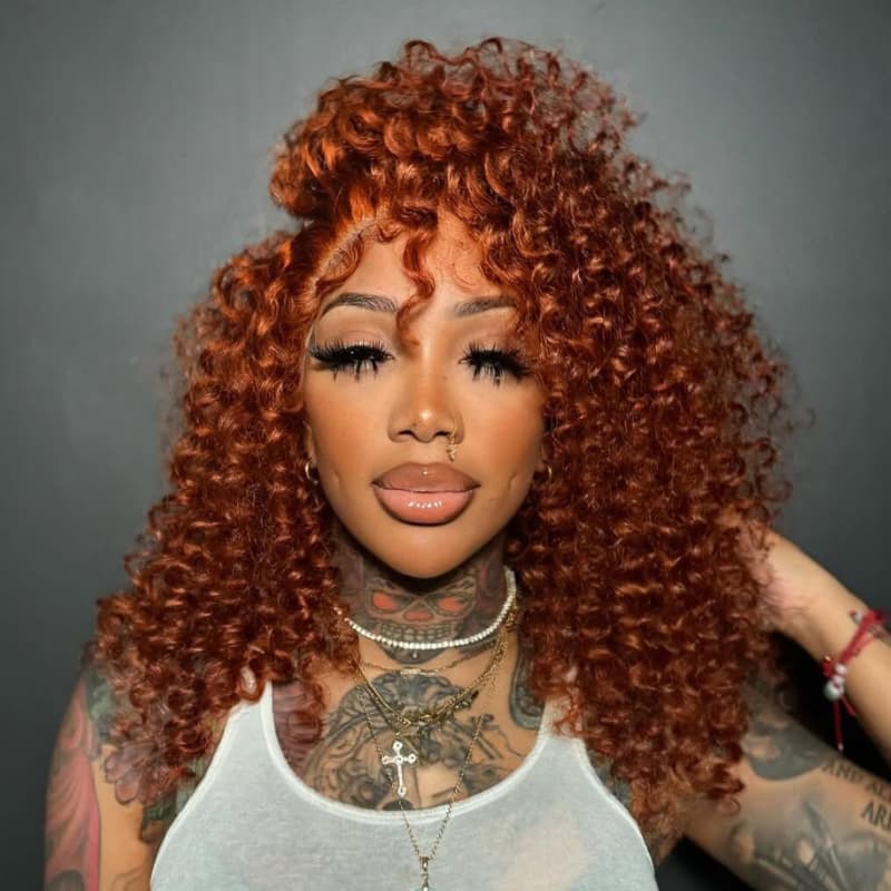 SZC Copper Red Short Bob Bouncy Curly 13x4 Lace Front Human Hair Wigs