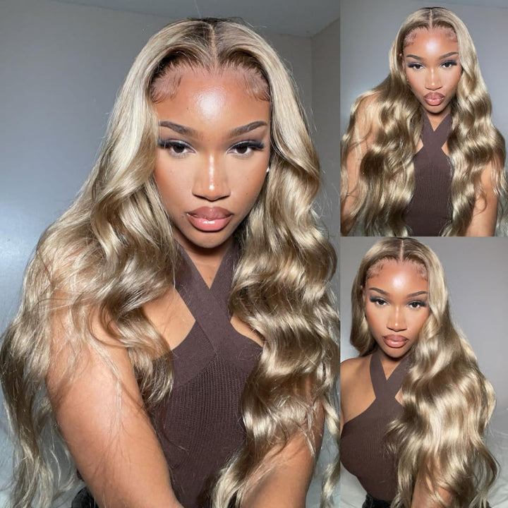 SZC Dark Strawberry Blonde 13x4 Lace Front Body Wave Human Hair Wigs