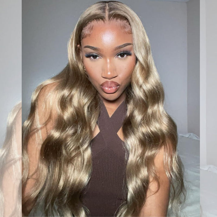 SZC Dark Strawberry Blonde 13x4 Lace Front Body Wave Human Hair Wigs