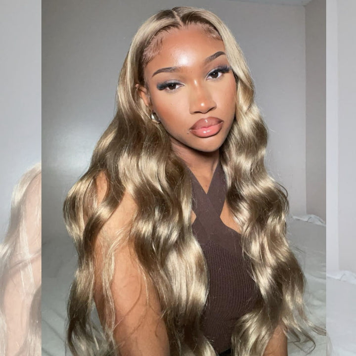 SZC Dark Strawberry Blonde 13x4 Lace Front Body Wave Human Hair Wigs