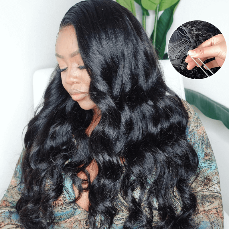 SZC Elastic Drawstring Yaki Straight Body Loose Wave 13x4 Lace Front Human Hair Wigs