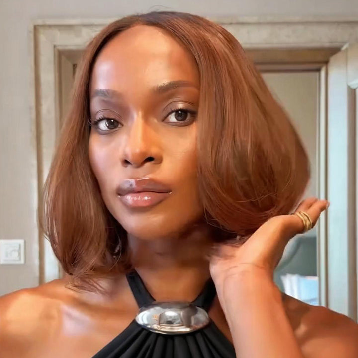 SZC Elegant Caramel Brown Short Bob Straight 13x4 Lace Front Virgin Human Hair Wigs