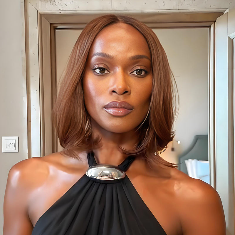 SZC Elegant Caramel Brown Short Bob Straight 13x4 Lace Front Virgin Human Hair Wigs