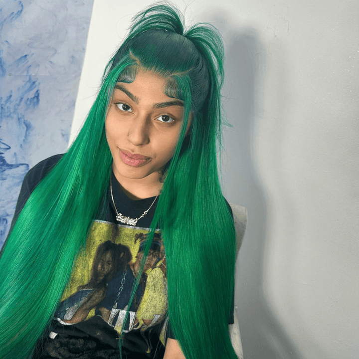 SZC Emerald Green Color 13x4 Lace Frontal Virgin Straight Human Hair Wig