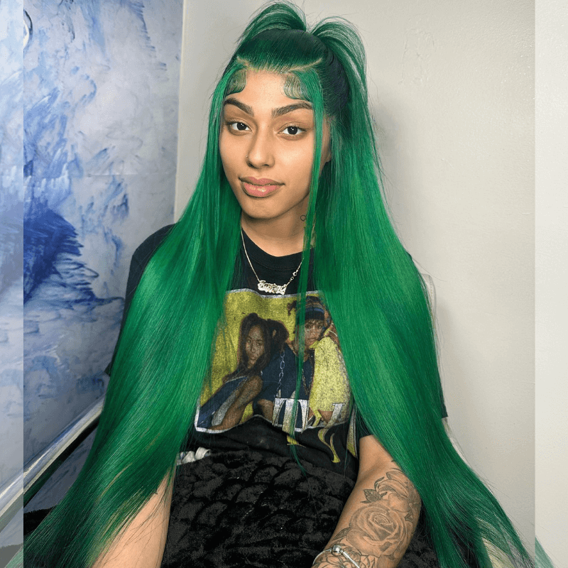 SZC Emerald Green Color 13x4 Lace Frontal Virgin Straight Human Hair Wig