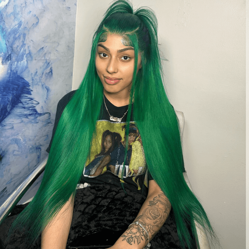 SZC Emerald Green Color 13x4 Lace Frontal Virgin Straight Human Hair Wig