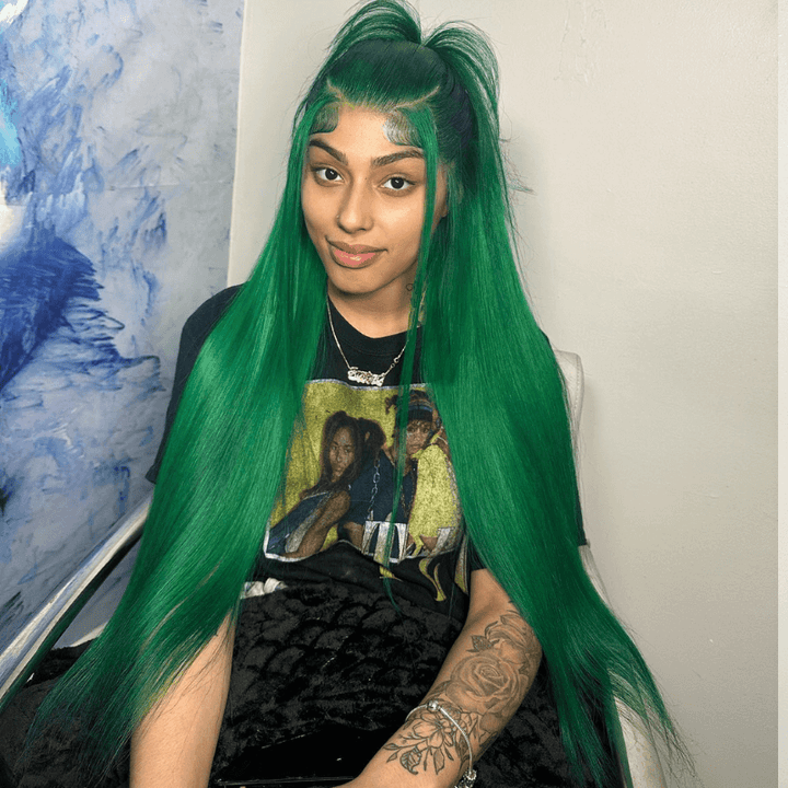 SZC Emerald Green Color 13x4 Lace Frontal Virgin Straight Human Hair Wig