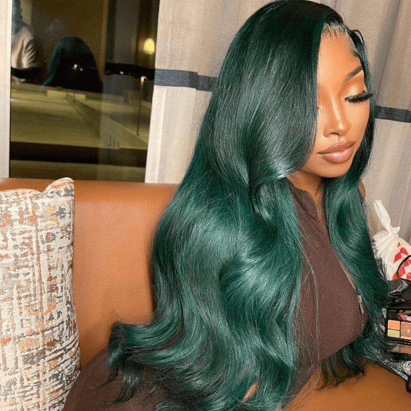 SZC Emerald Green Wig Bone Straight Lace Front Virgin Human Hair Wigs