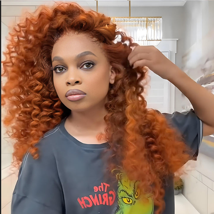 SZC Ginger Bouncy Loose Curls 13x4 Lace Front Human Hair Wigs
