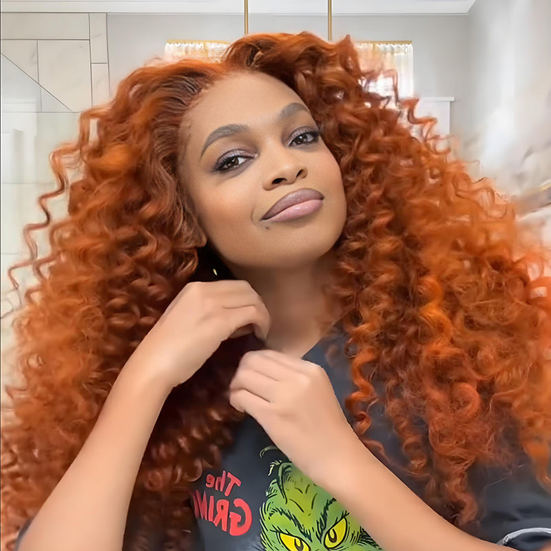 SZC Ginger Bouncy Loose Curls 13x4 Lace Front Human Hair Wigs