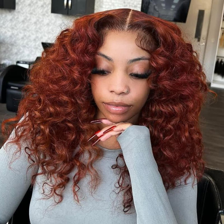SZC Ginger Brown Loose Curls 13x4 HD Lace Front Human Hair Wigs