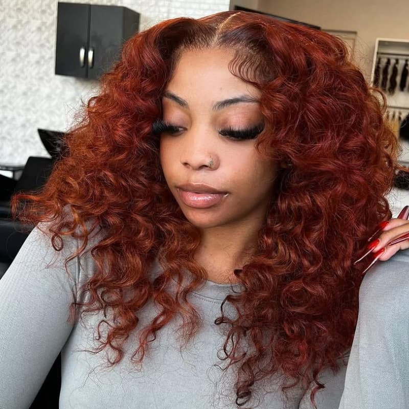 SZC Ginger Brown Loose Curls 13x4 HD Lace Front Human Hair Wigs