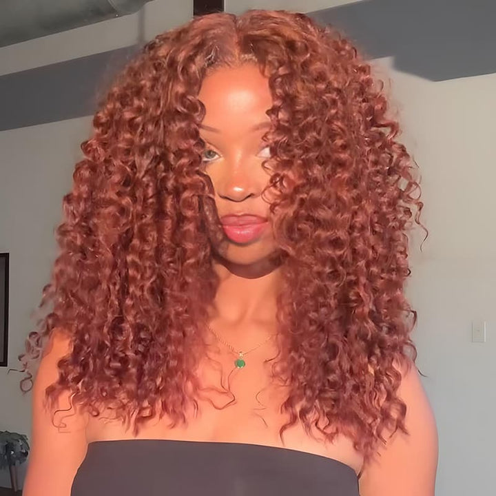 SZC Ginger Orange Spanish Crimped Loose Curls Virgin Human Hair Wigs