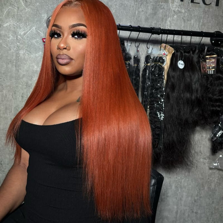 SZC Ginger Reddish Brown 13x4 Lace Front Virgin Human Hair Wigs