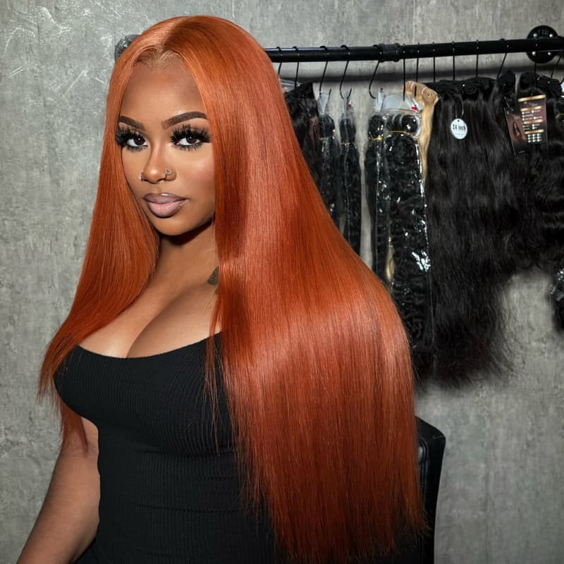 SZC Ginger Reddish Brown 13x4 Lace Front Virgin Human Hair Wigs