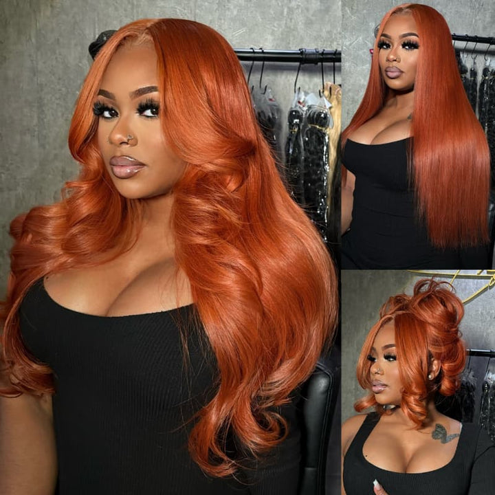 SZC Ginger Reddish Brown 13x4 Lace Front Virgin Human Hair Wigs