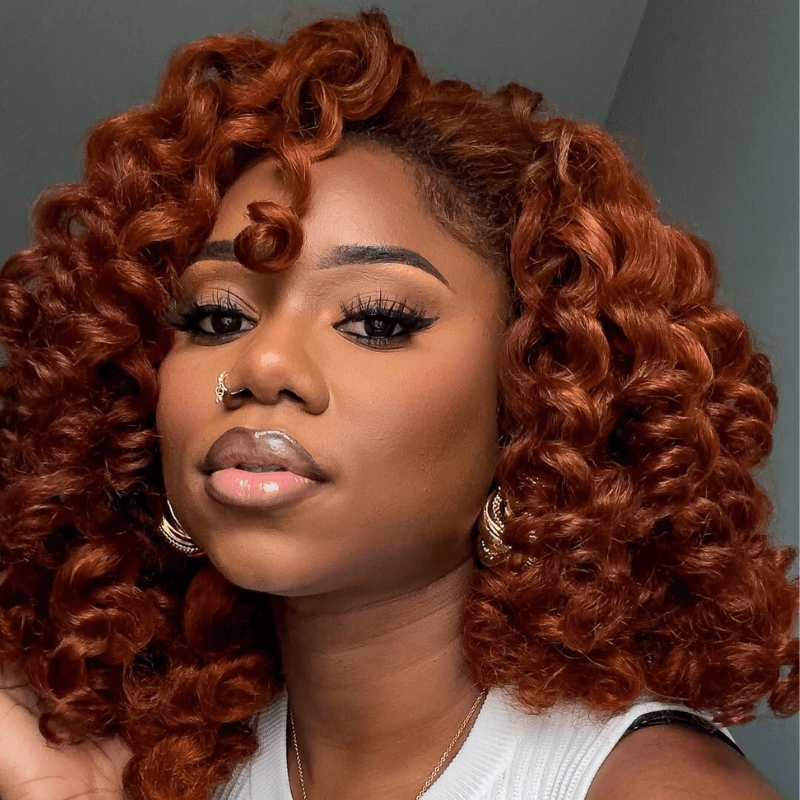 SZC Ginger Reddish Brown Bob Bouncy Loose Wave 13x4 Lace Front Human Hair Wigs