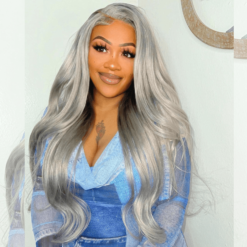 SZC Gray 13x4 Lace Front Wig 200 Density Grey Straight Human Hair Wigs
