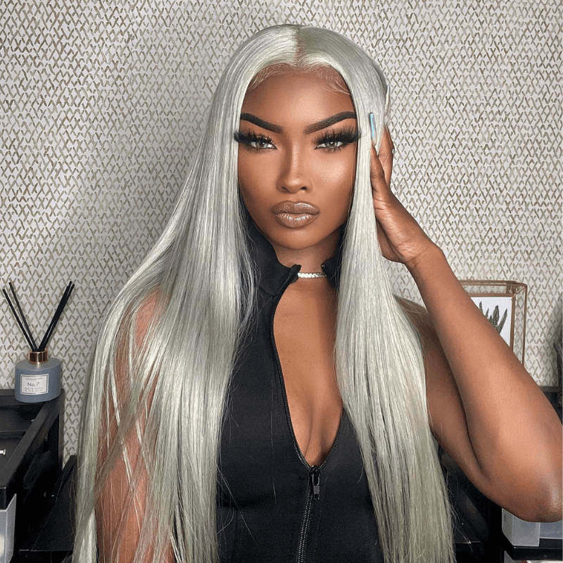SZC Gray Color Bone Straight 200 Density 13x4 Lace Front Human Hair Wigs