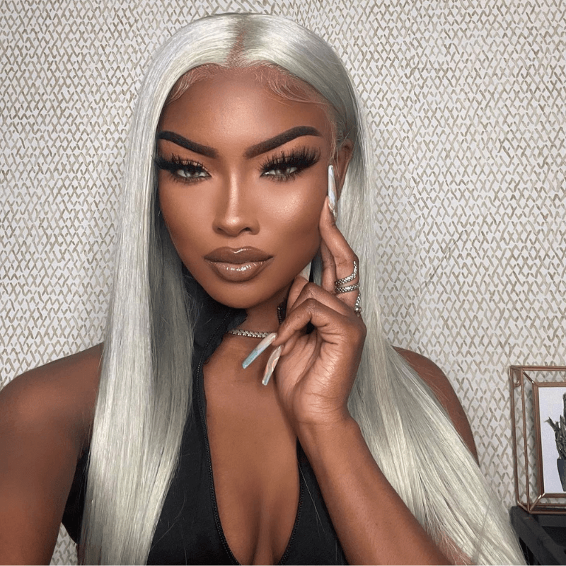 SZC Gray Color Bone Straight 200 Density 13x4 Lace Front Human Hair Wigs