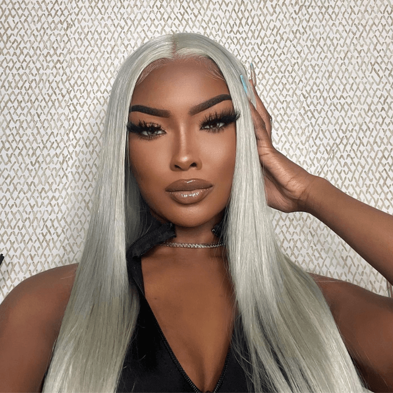 SZC Gray Color Bone Straight 200 Density 13x4 Lace Front Human Hair Wigs