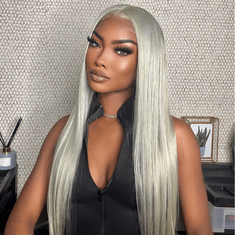 SZC Gray Color Bone Straight 200 Density 13x4 Lace Front Human Hair Wigs