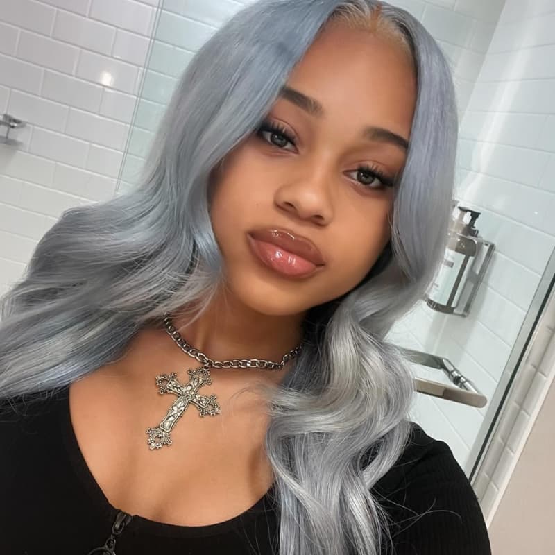 SZC Grayish Blue 13x4 Lace Front Virgin Human Hair Wigs 200 Density