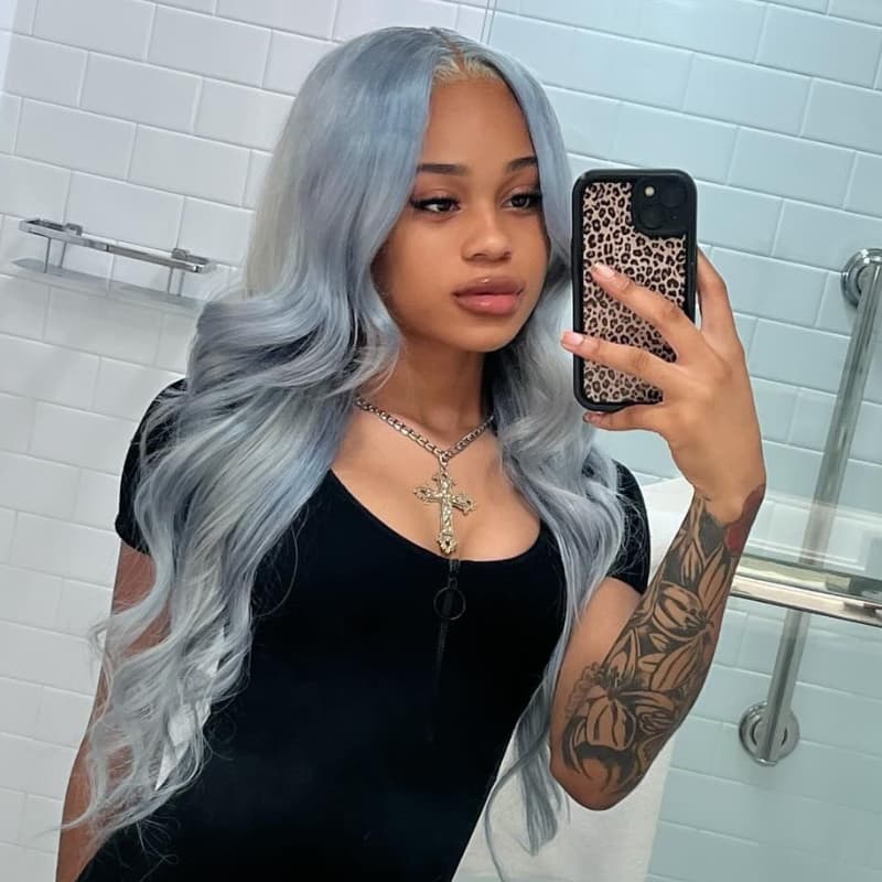 SZC Grayish Blue 13x4 Lace Front Virgin Human Hair Wigs 200 Density