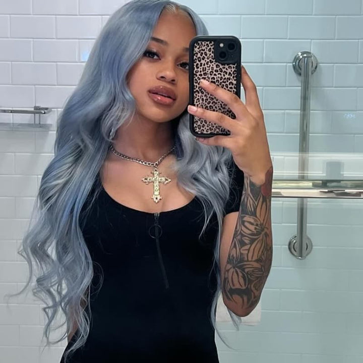 SZC Grayish Blue 13x4 Lace Front Virgin Human Hair Wigs 200 Density