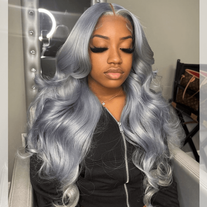 SZC Grey 200 Density 13x4 HD Lace Front Body Wave Virgin Human Hair Wigs